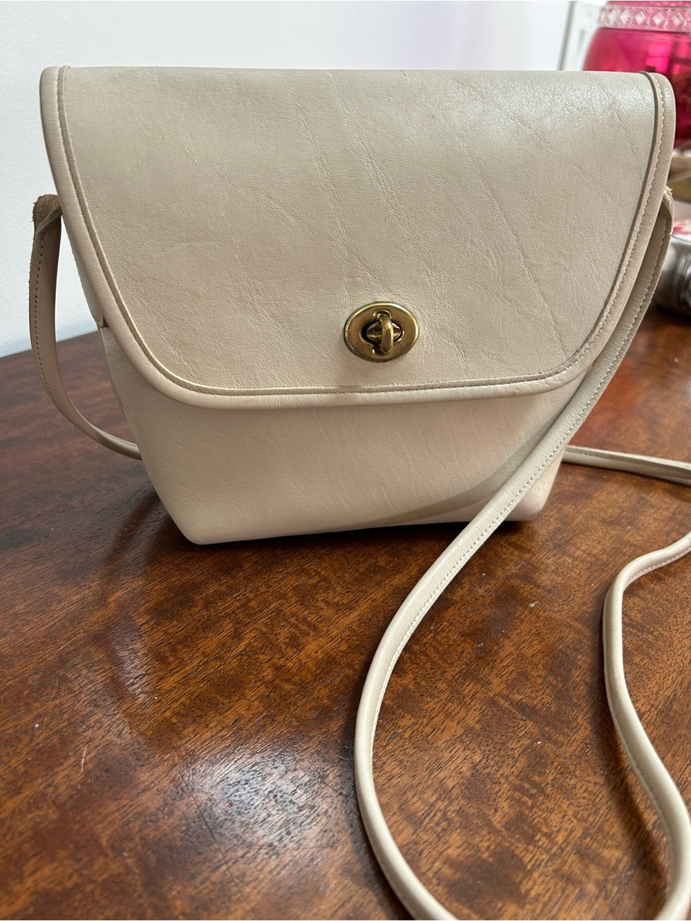 Coach Quincy Cream Crossbody Bag with Gold Turn-Lock Strap circa 1990’s